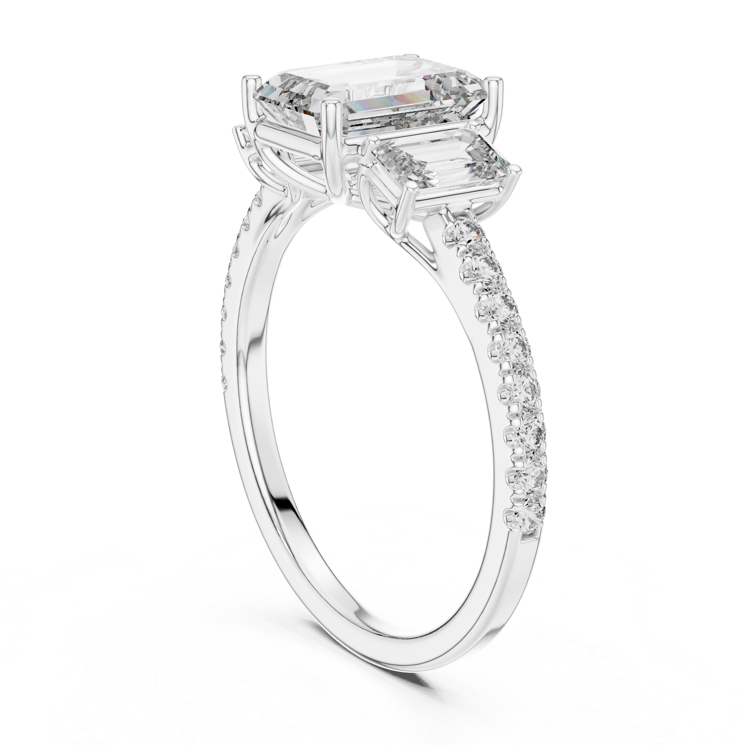 Muur Atelier Solid Gold Emerald Cut Three-Stone Pavé Diamond Engagement Ring