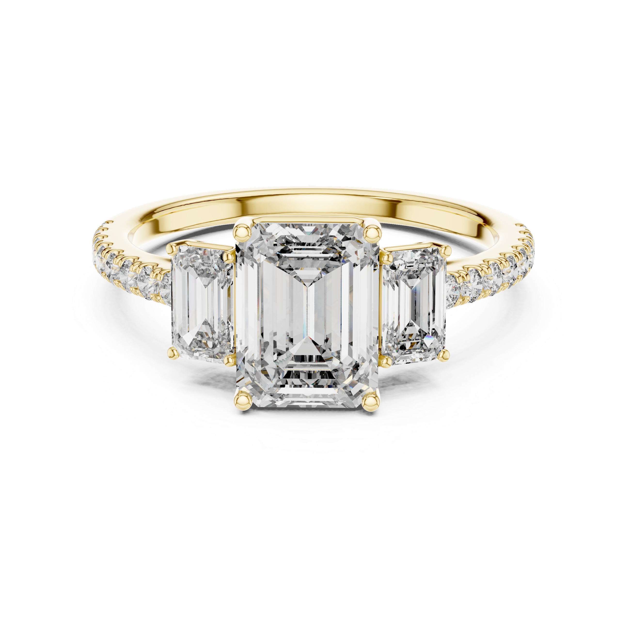 Muur Atelier Solid Gold Emerald Cut Three-Stone Pavé Diamond Engagement Ring