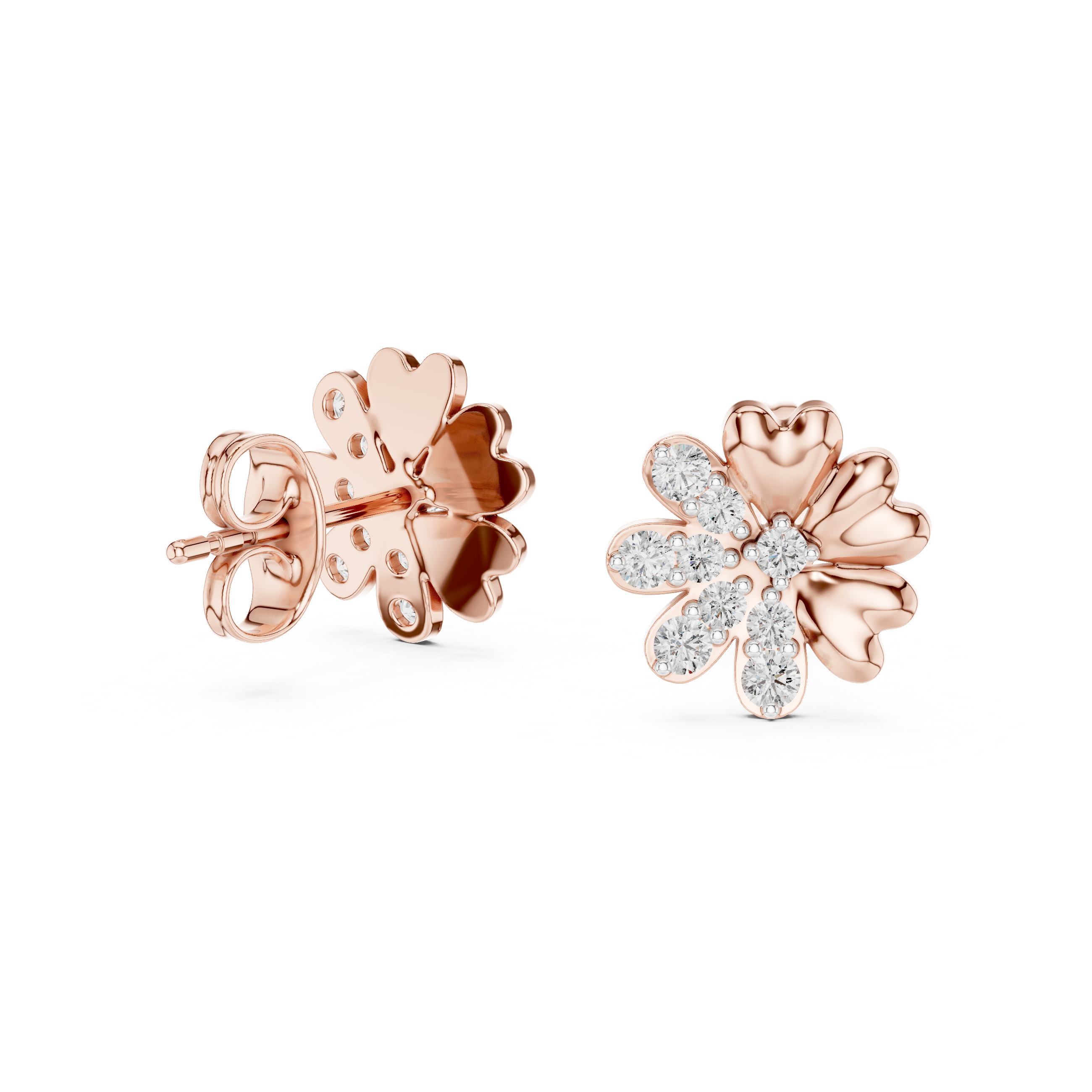 The Ruggell Earrings - Diamond Heart Petal Flower Studs