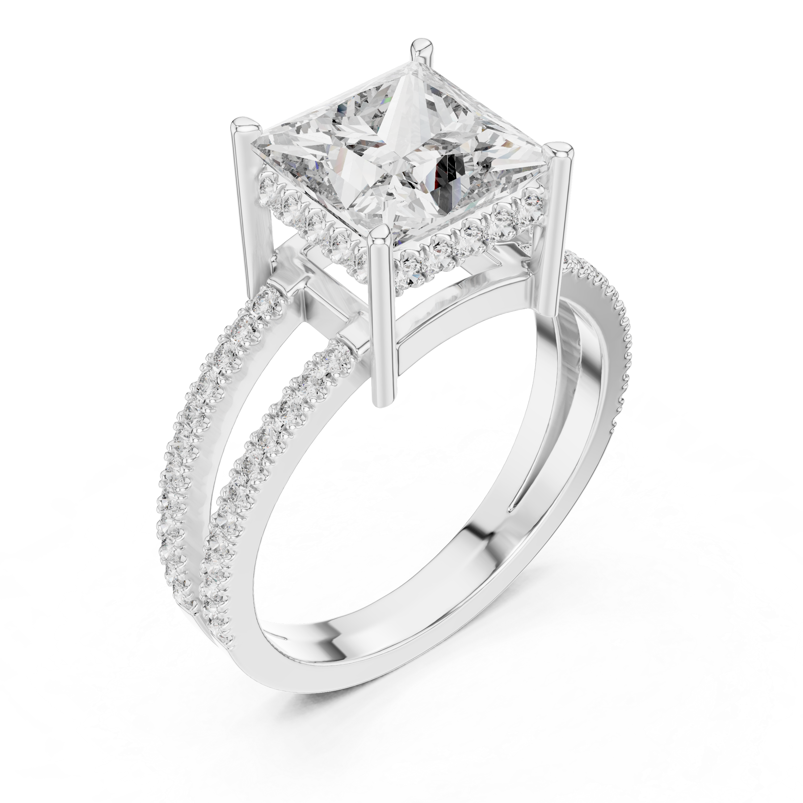 Muur Atelier Solid Gold Princess Cut Split Shank Hidden Halo Diamond Engagement Ring