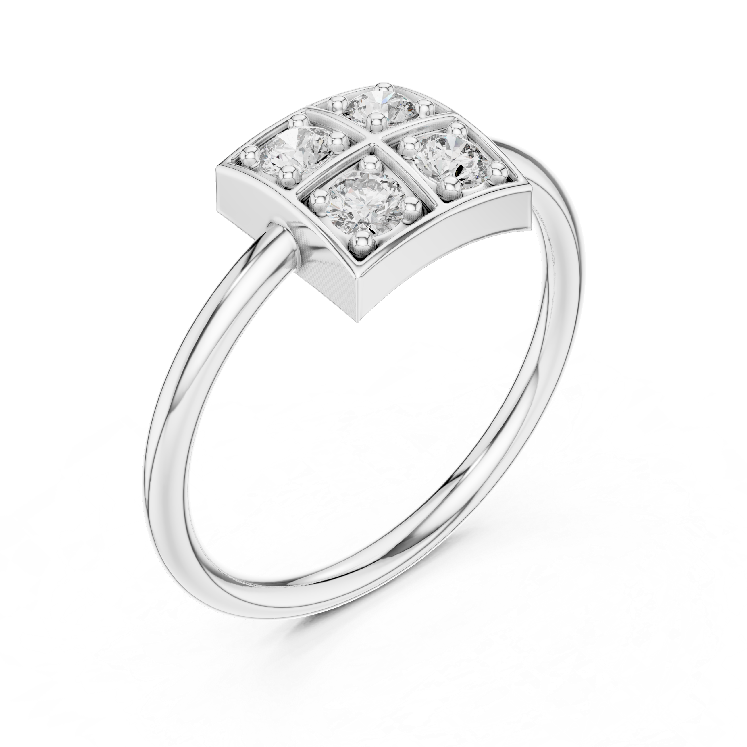 Square-Panel 4-Stone Diamond Ring