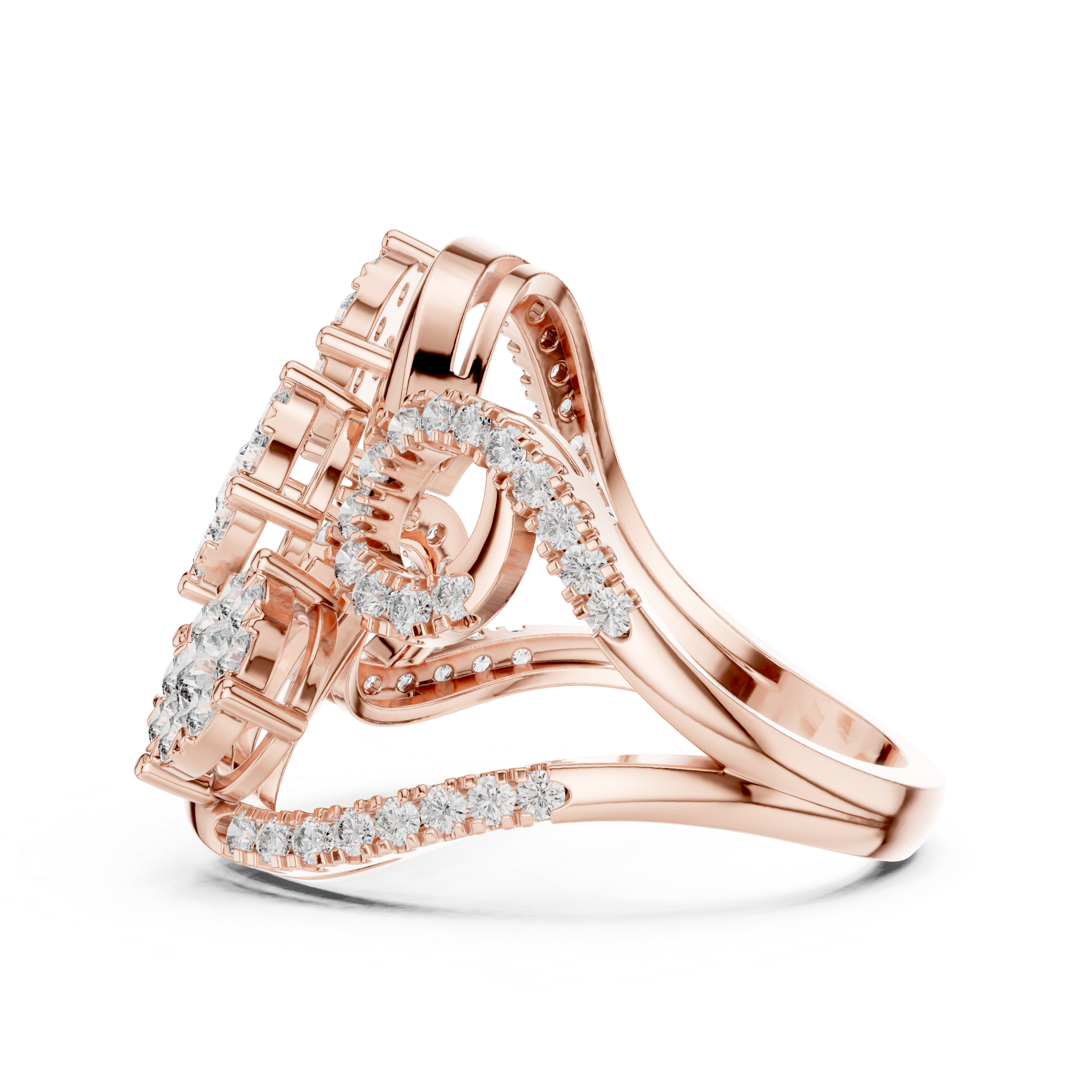 Muur Atelier Solid Gold Triple Floral Cluster Diamond Ring with Swirling Pavé