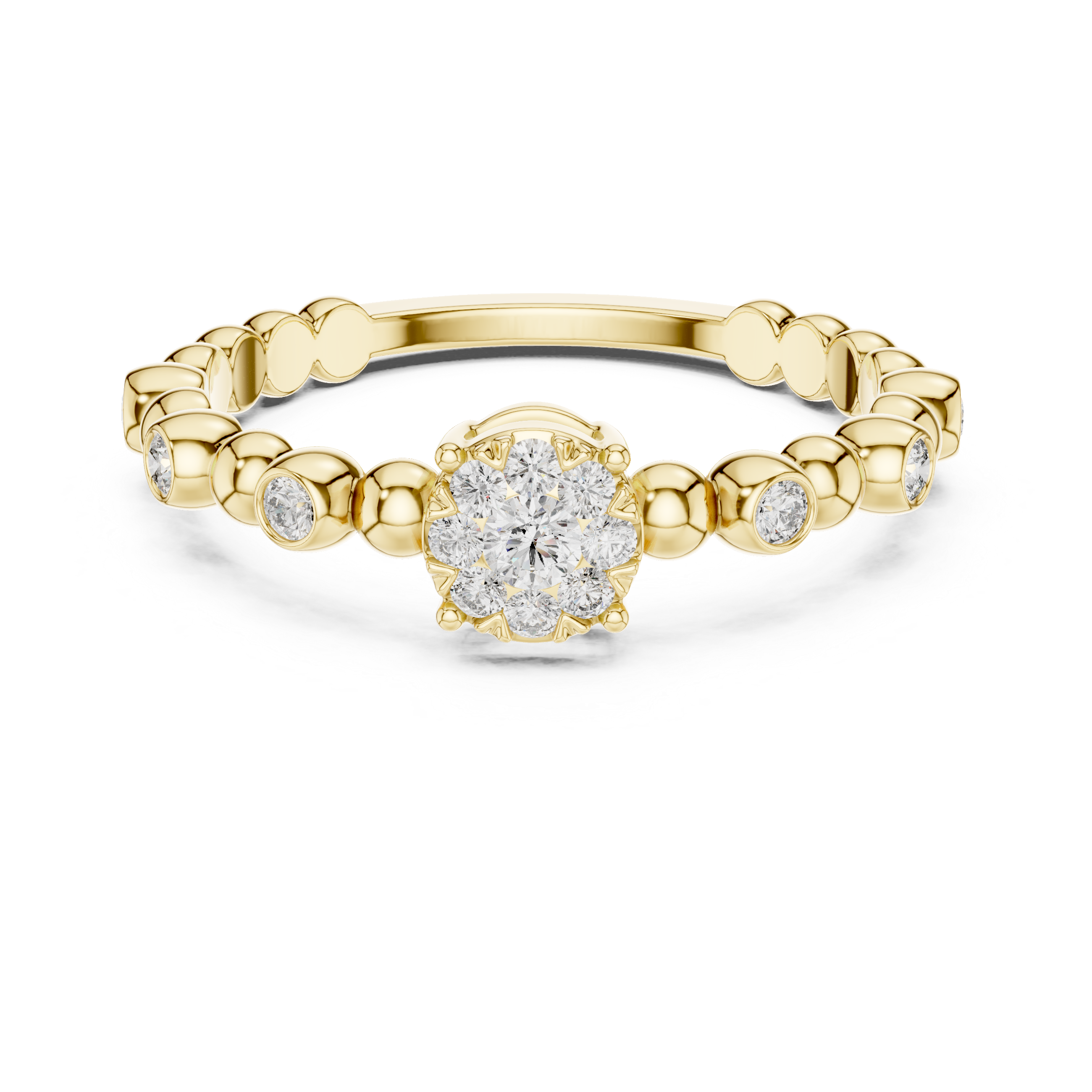 Muur Atelier Solid Gold Floral Cluster Diamond Ring on Beaded Bubble Band