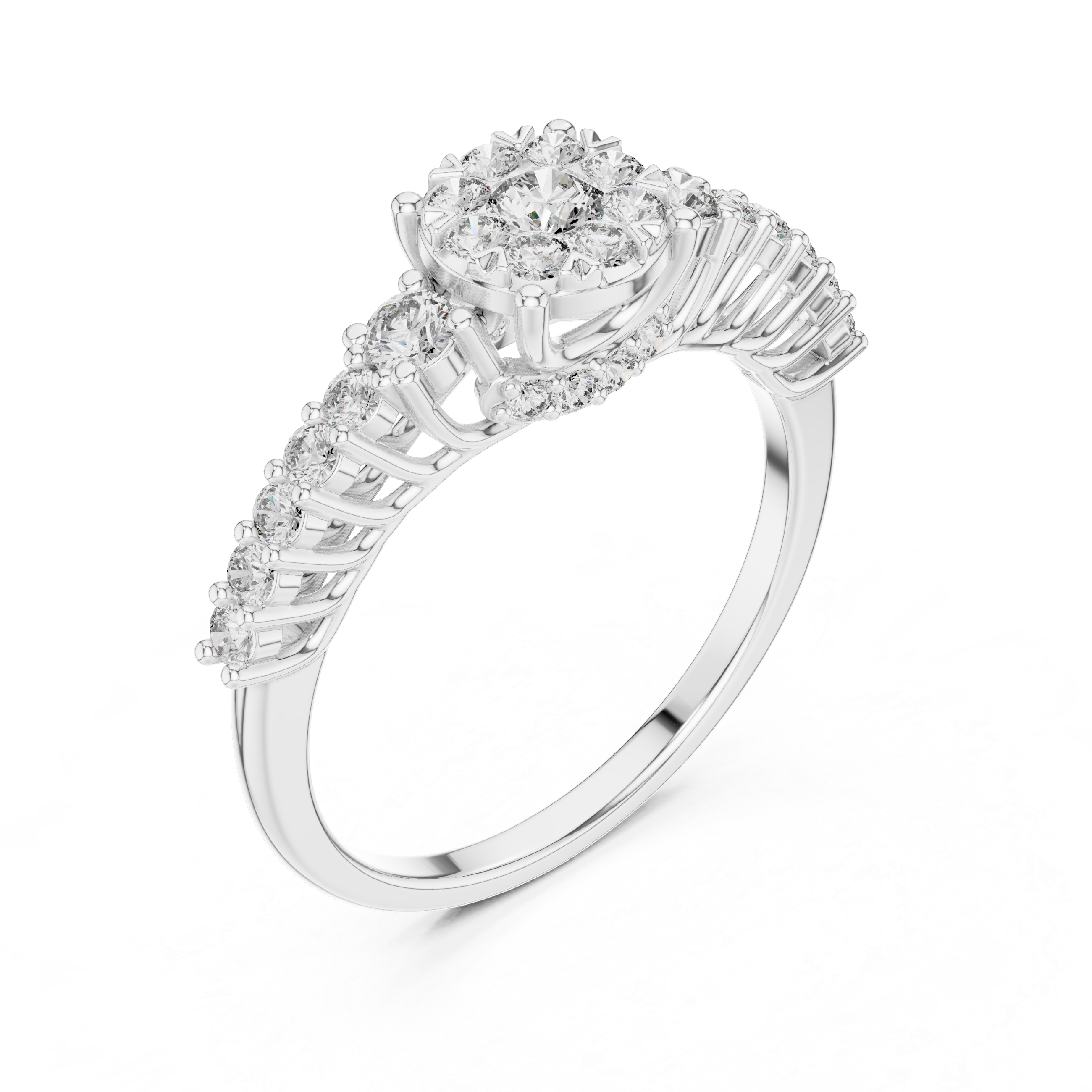 Muur Atelier Solid Gold Floral Illusion Cluster Diamond Engagement Ring