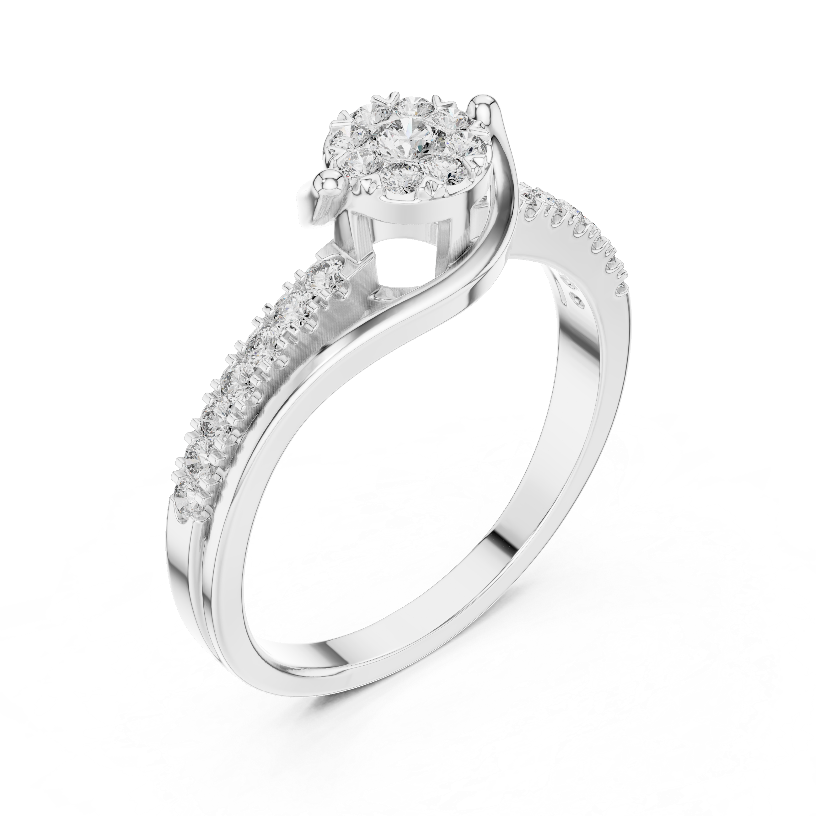 Muur Atelier Solid Gold  Floral Cluster Bypass Diamond Engagement Ring