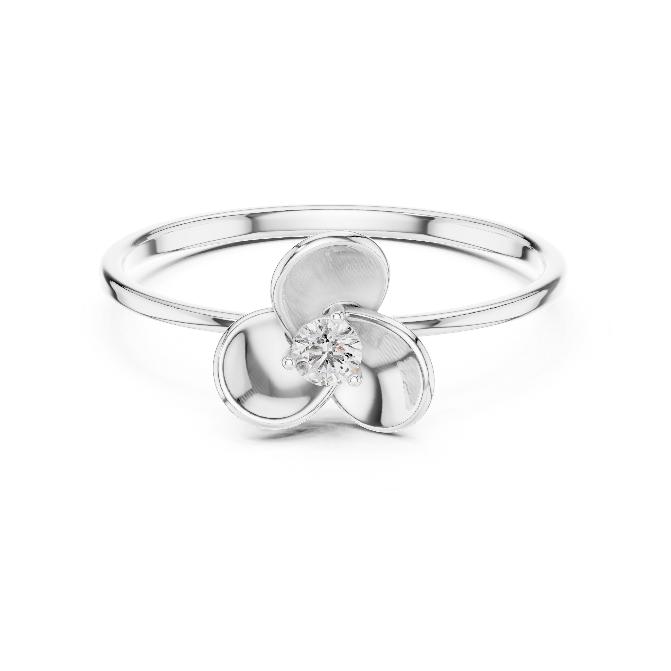 Gold ring with a diamond set in a floral design on a white background