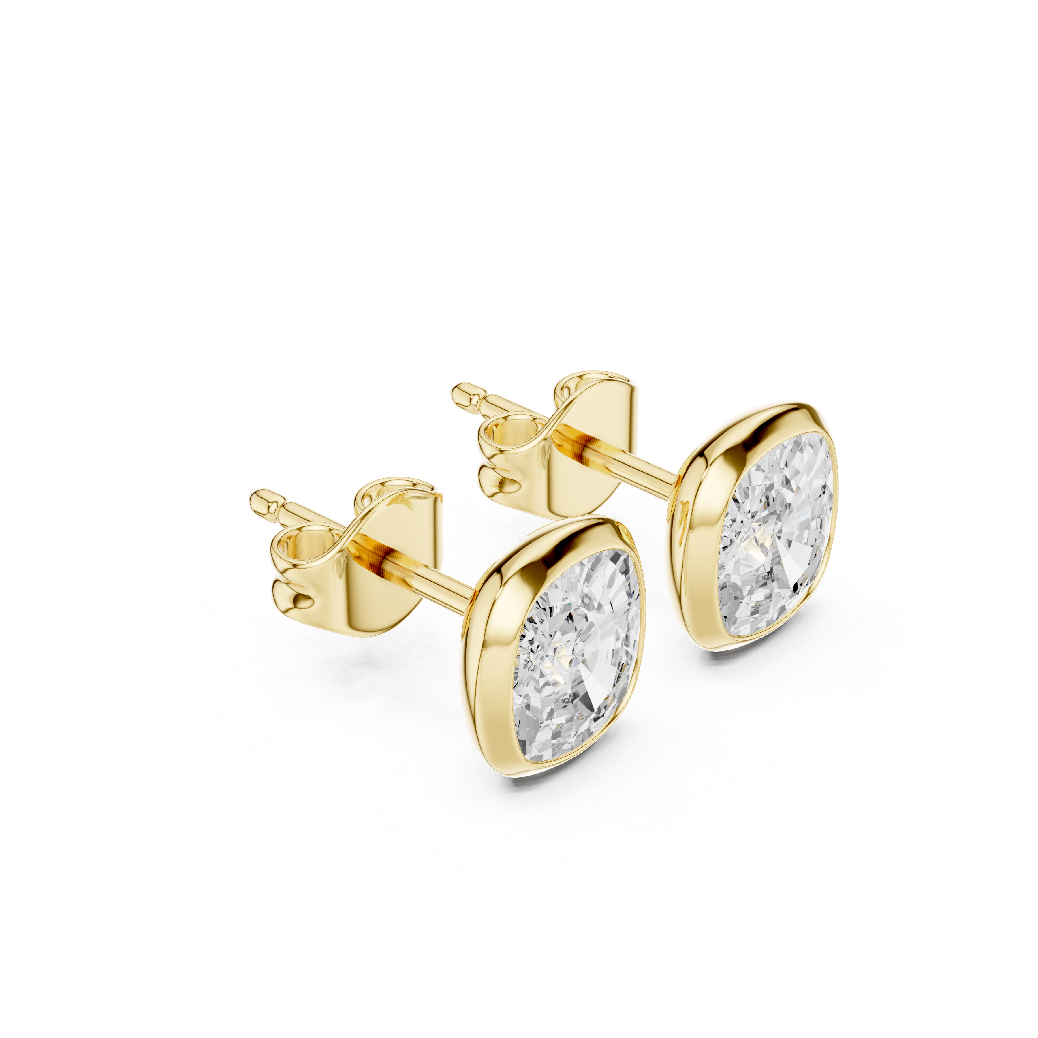 Muur Atelier Solid Gold Modern Cushion Cut Bezel Solitaire Diamond Studs