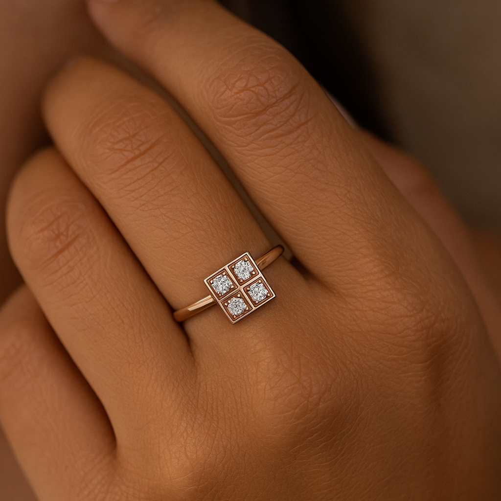 Square-Panel 4-Stone Diamond Ring