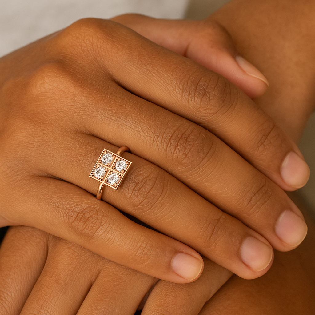 Square-Panel 4-Stone Diamond Ring
