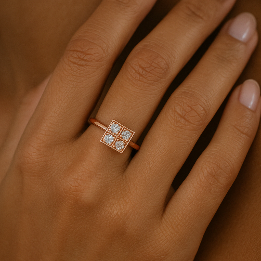 Square-Panel 4-Stone Diamond Ring