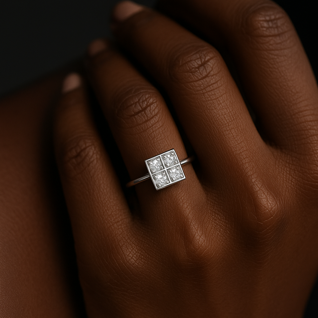 Square-Panel 4-Stone Diamond Ring