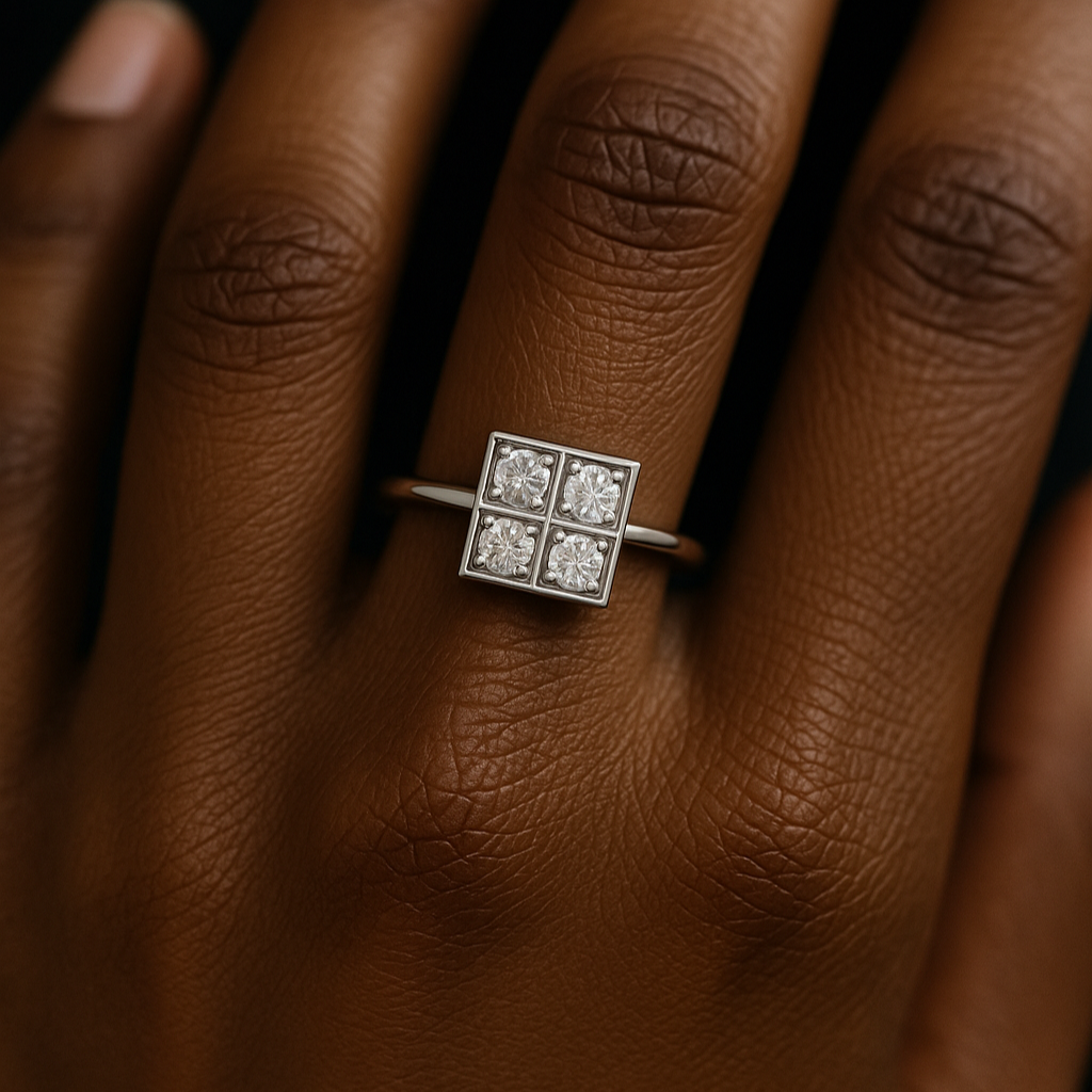 Square-Panel 4-Stone Diamond Ring