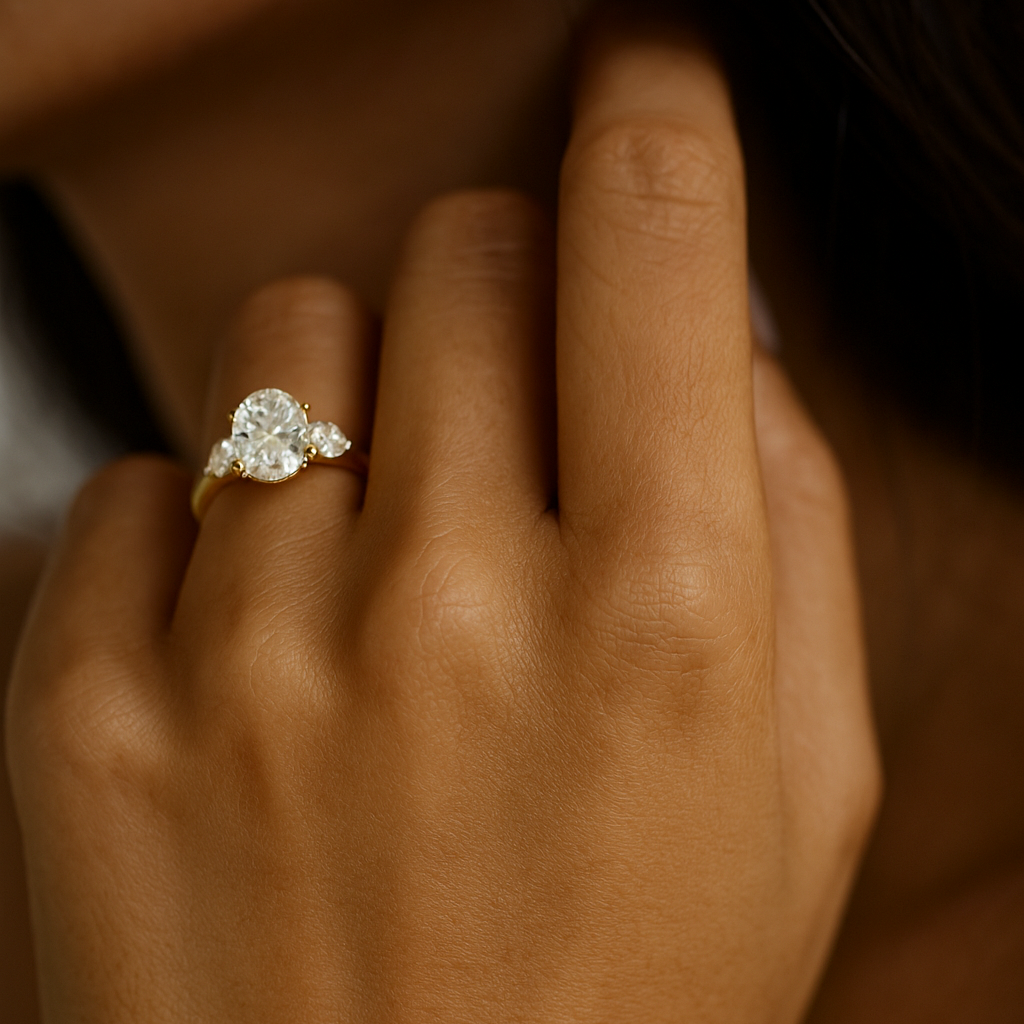 Oval & Pear Three-Stone Ring