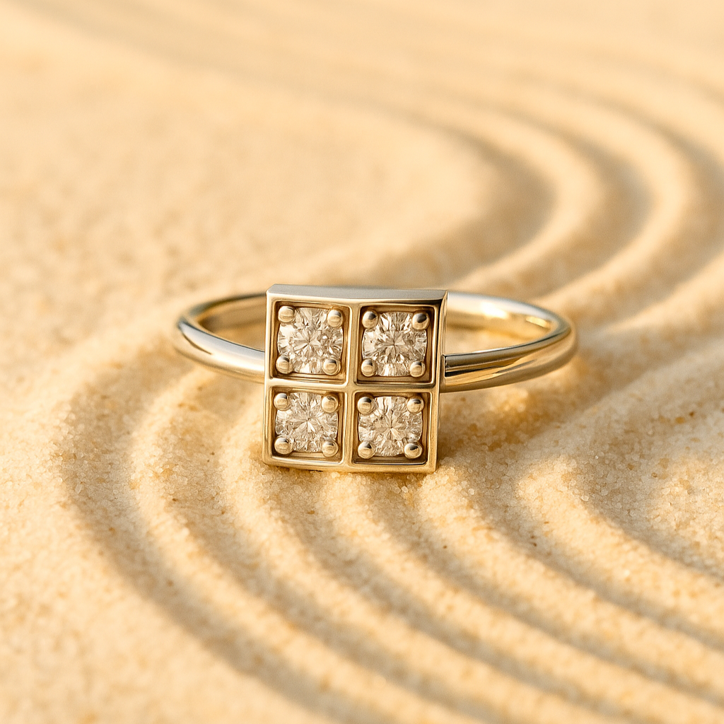 Square-Panel 4-Stone Diamond Ring
