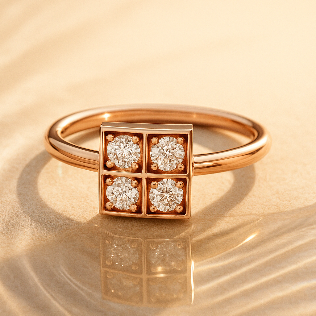 Square-Panel 4-Stone Diamond Ring