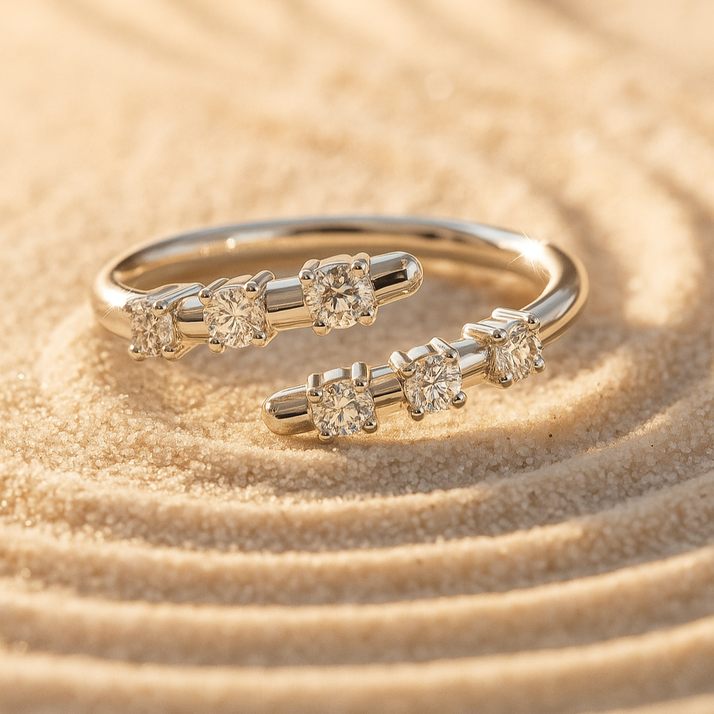 Open Bypass Collet Ring, Round Diamonds