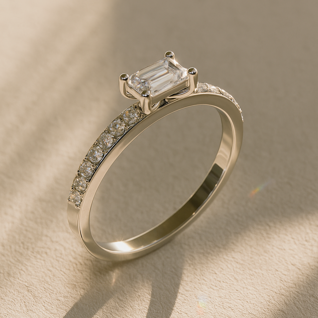East–West Emerald-Cut & Pavé Ring