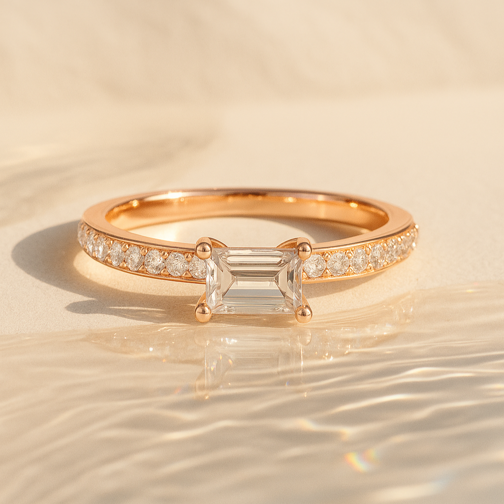 East–West Emerald-Cut & Pavé Ring