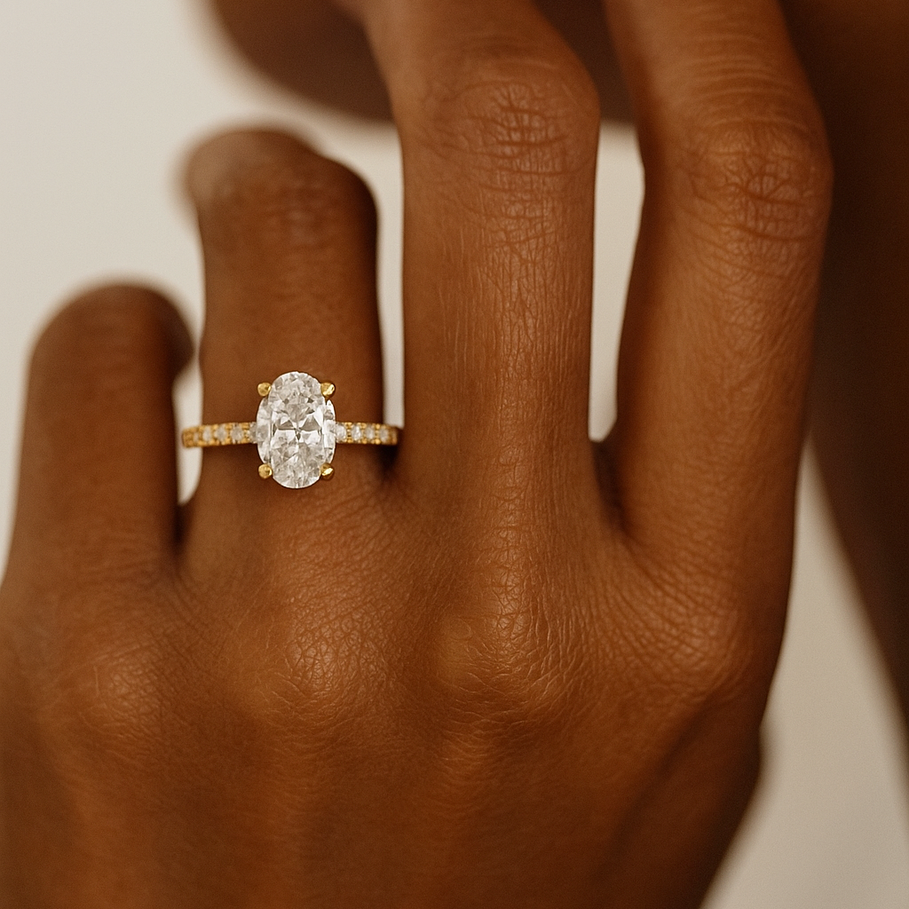 Oval Solitaire with Pavé Shoulders