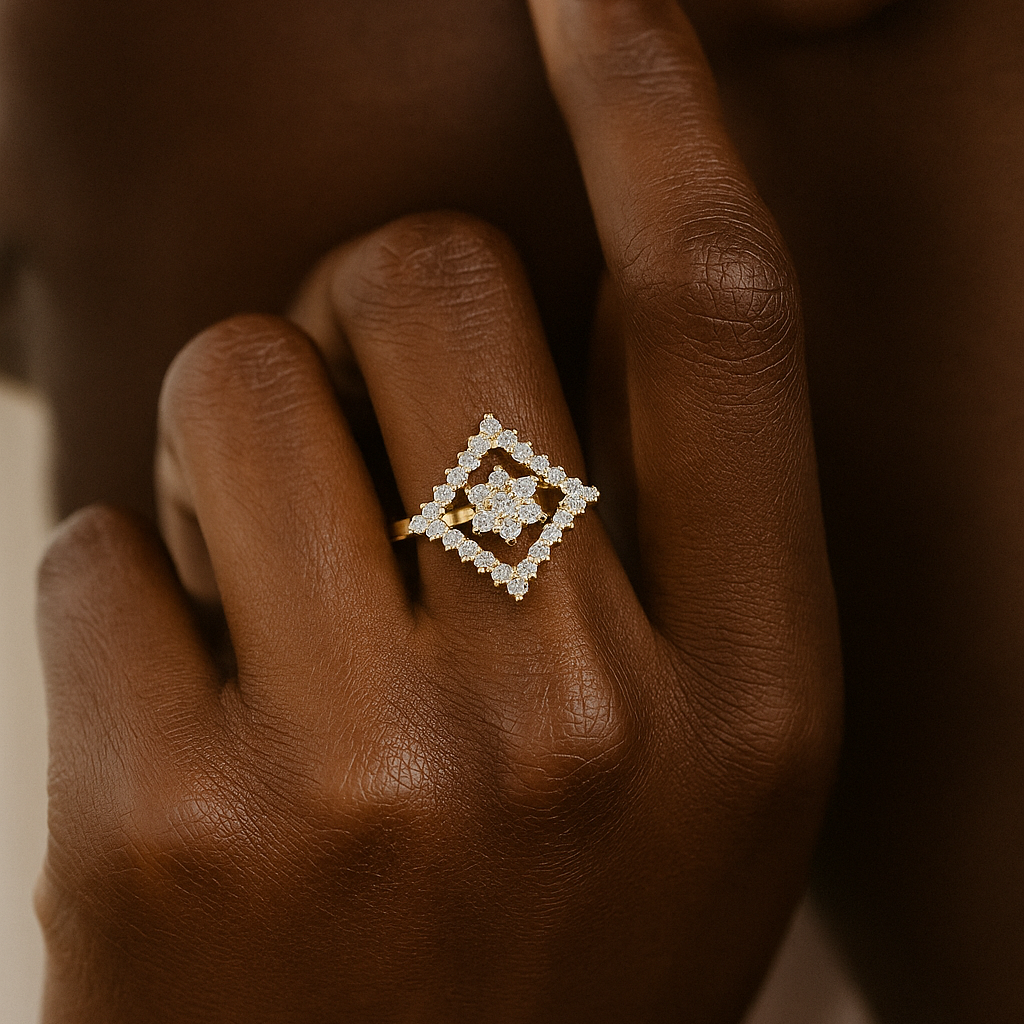 Round Cluster Square Halo Ring