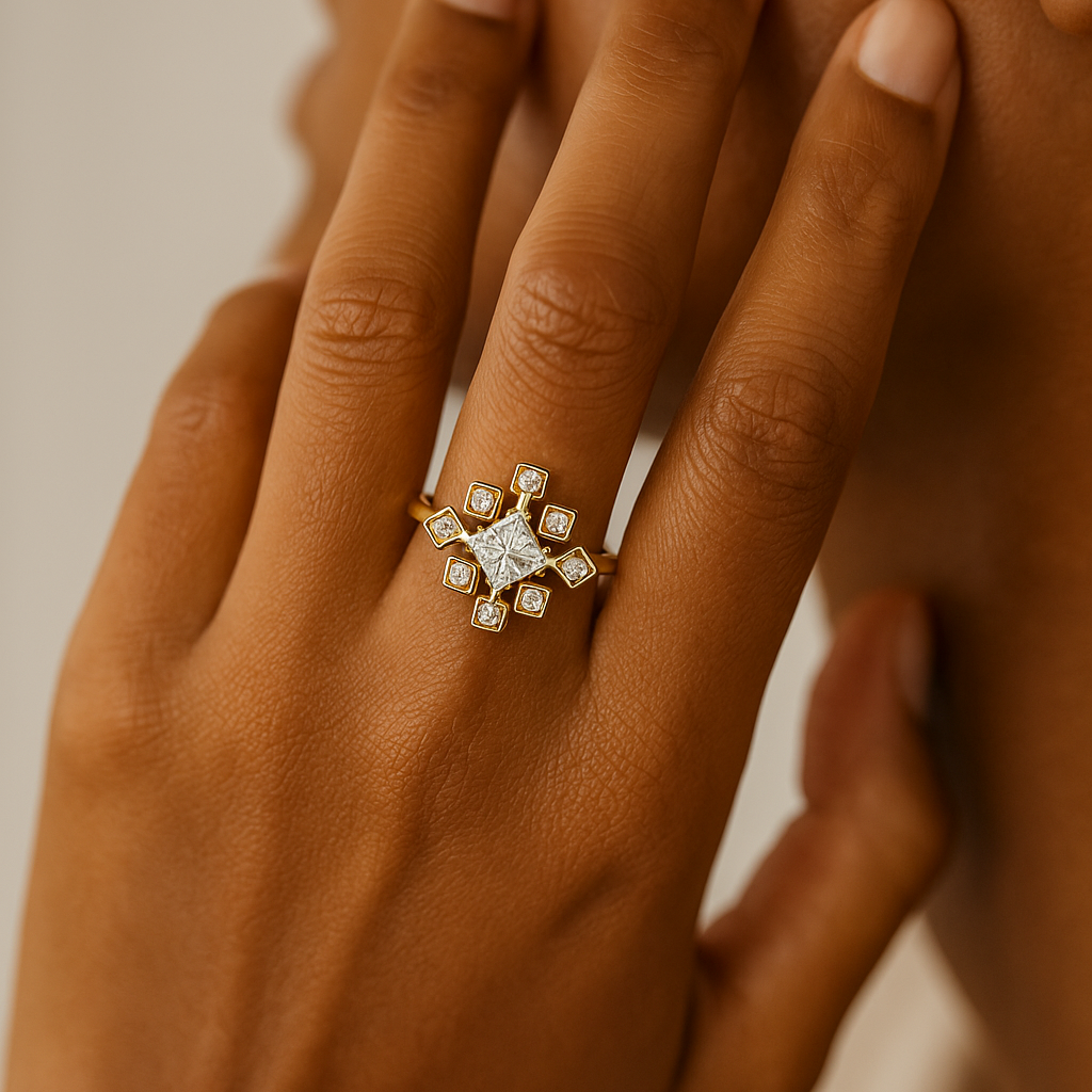 Princess Cut Collet Cluster Ring