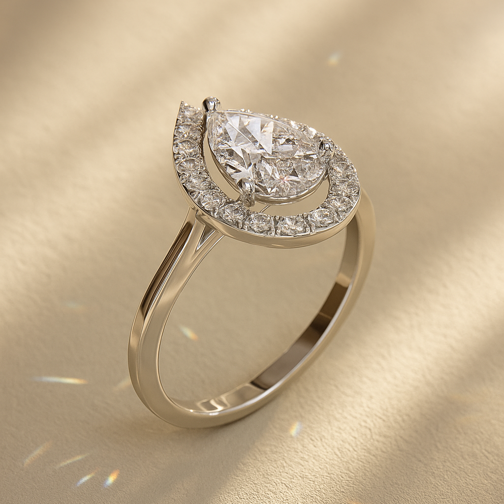 Pear Halo Collet Ring