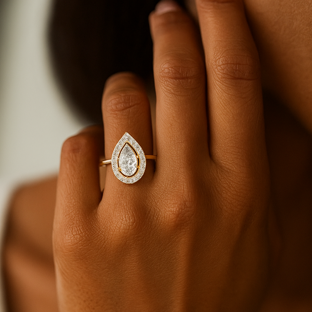 Pear Halo Collet Ring