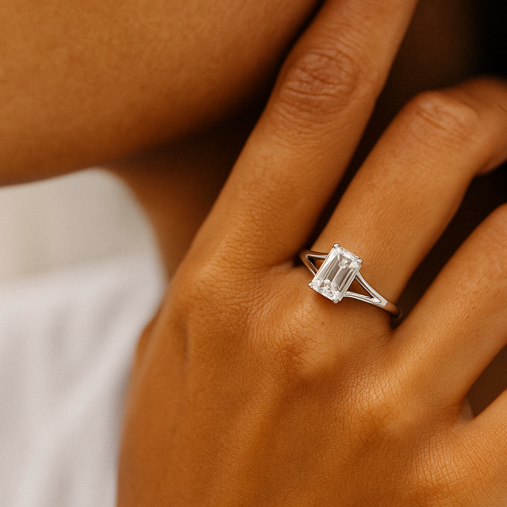Emerald-Cut Solitaire with Cathedral Gallery