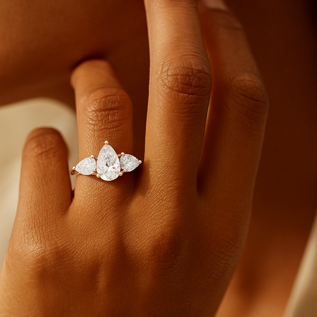 Pear Three-Stone Collet Ring