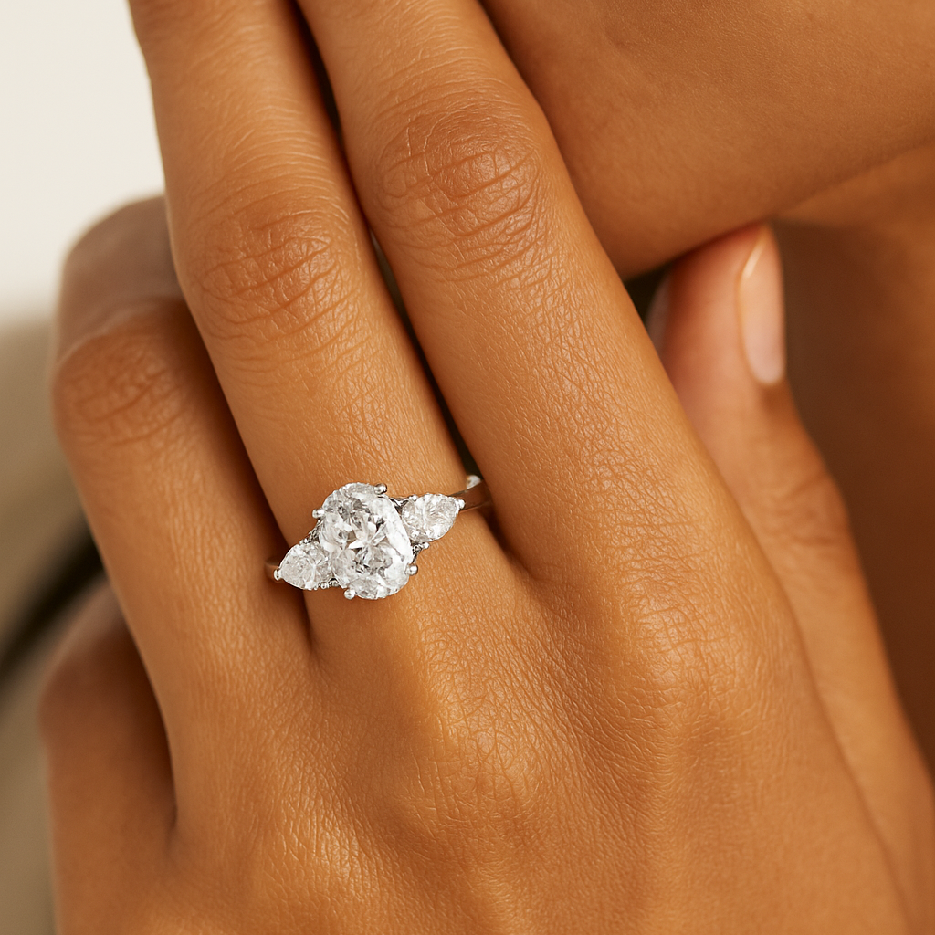 Oval & Pear Three-Stone Basket Ring