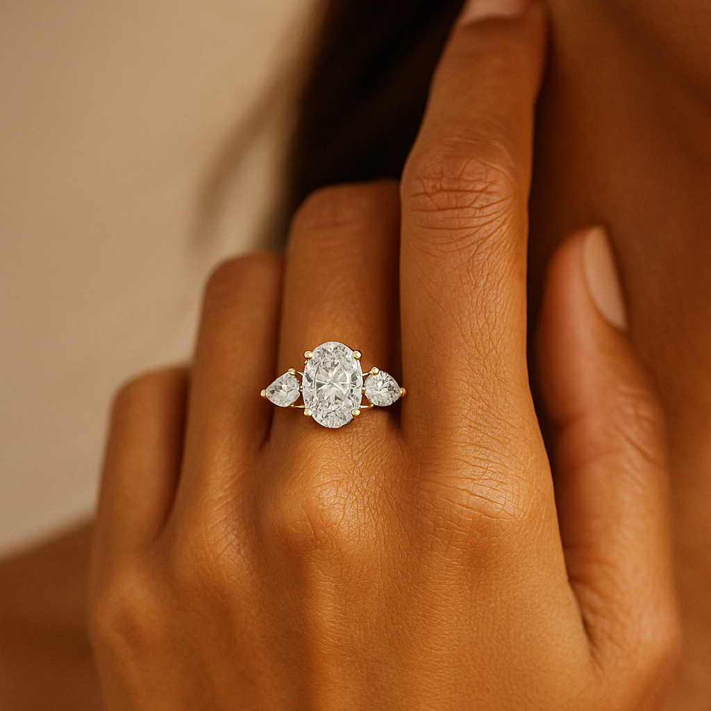 Oval & Pear Three-Stone Basket Ring