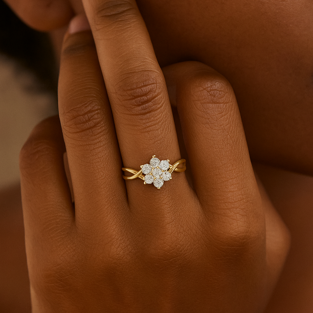 Round Diamond Cluster Flower Ring
