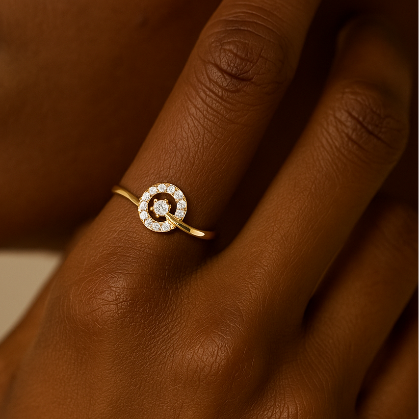 Round Halo Swirl Ring, Prong & Collet