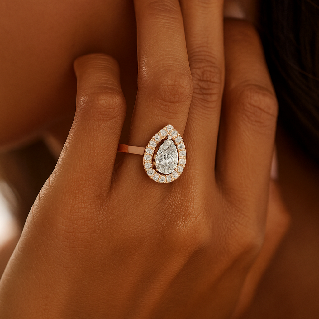 Pear Halo Teardrop Ring