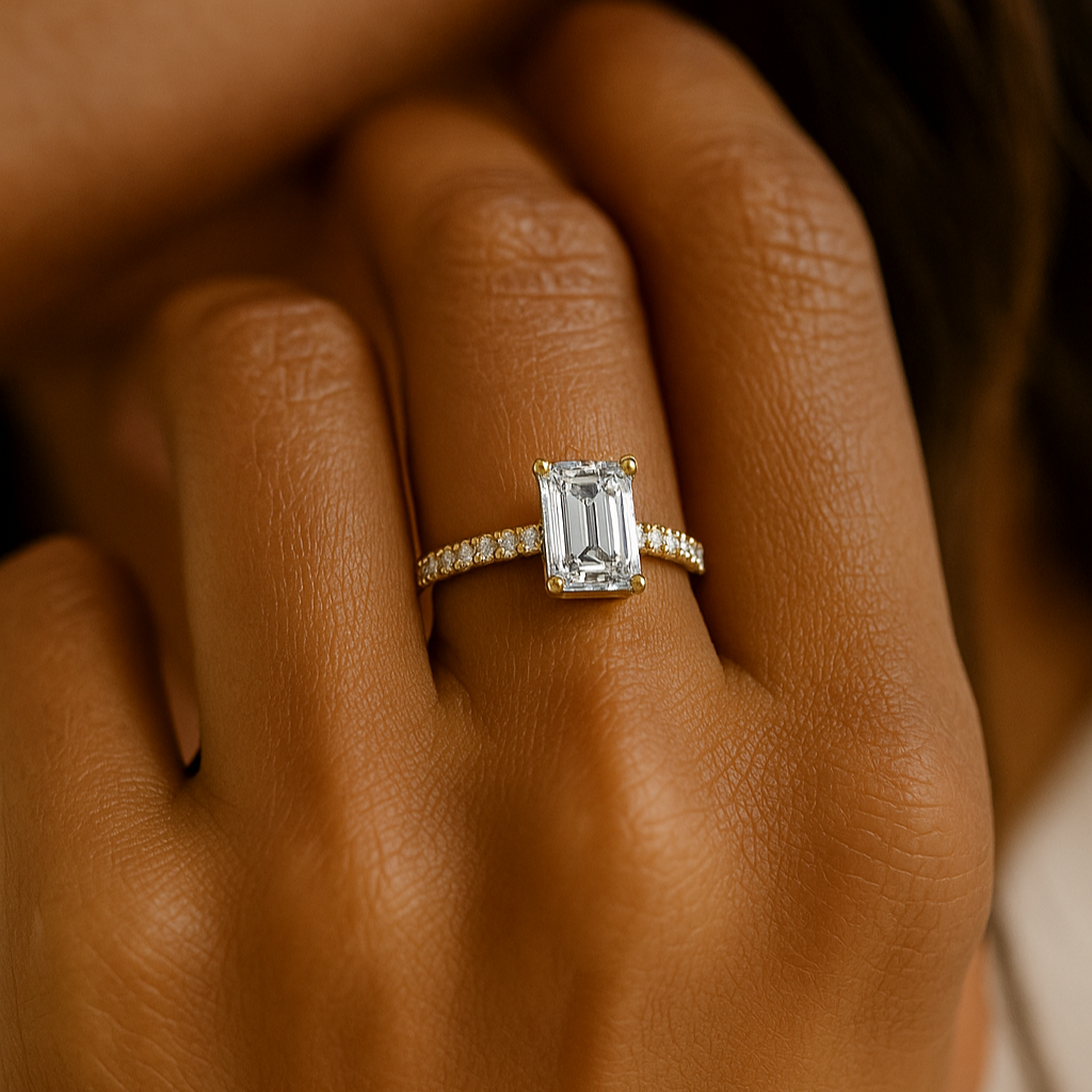 Emerald-Cut Solitaire with Micro-Pavé Shoulders