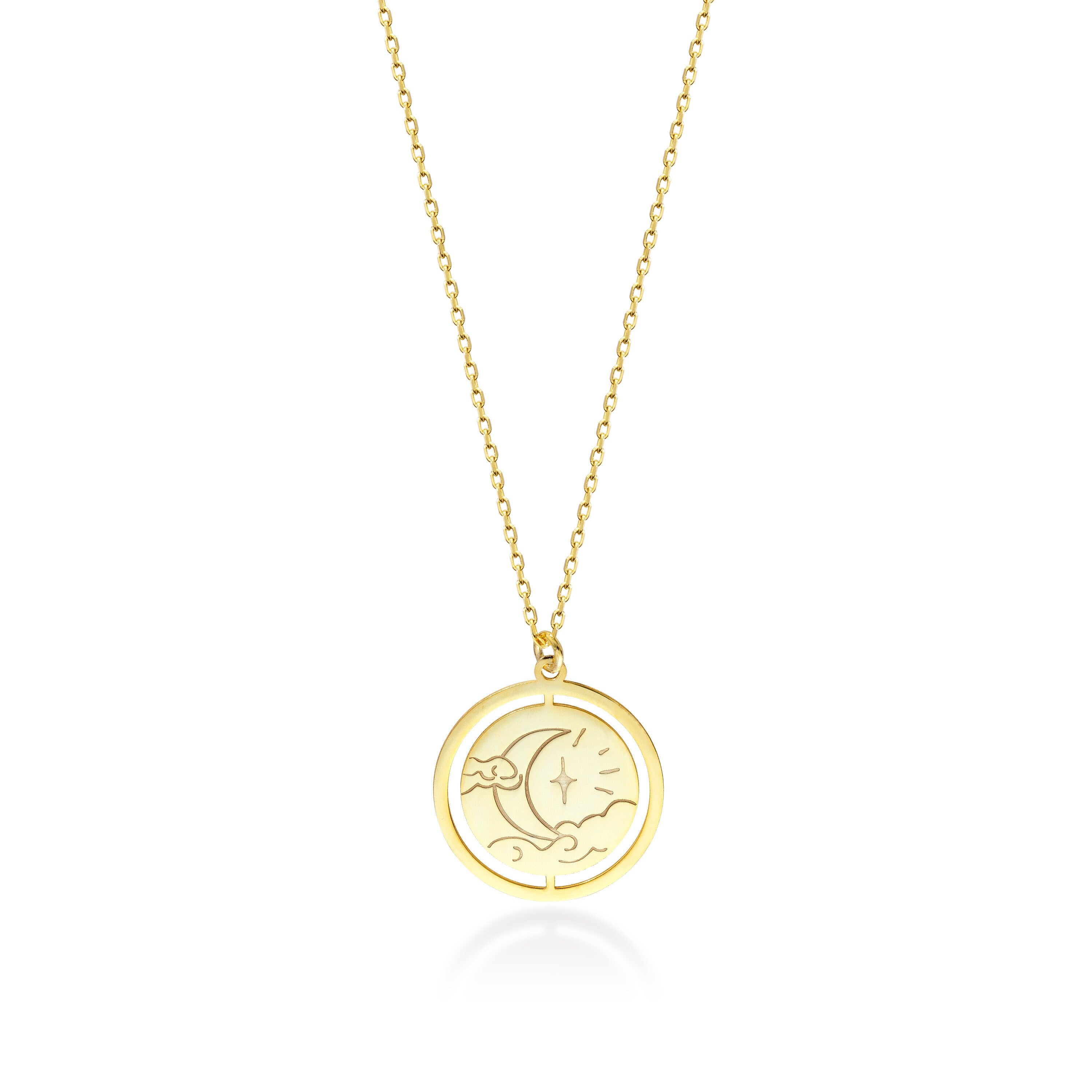 Sun and Moon Necklace, Gold Moon Star Pendant