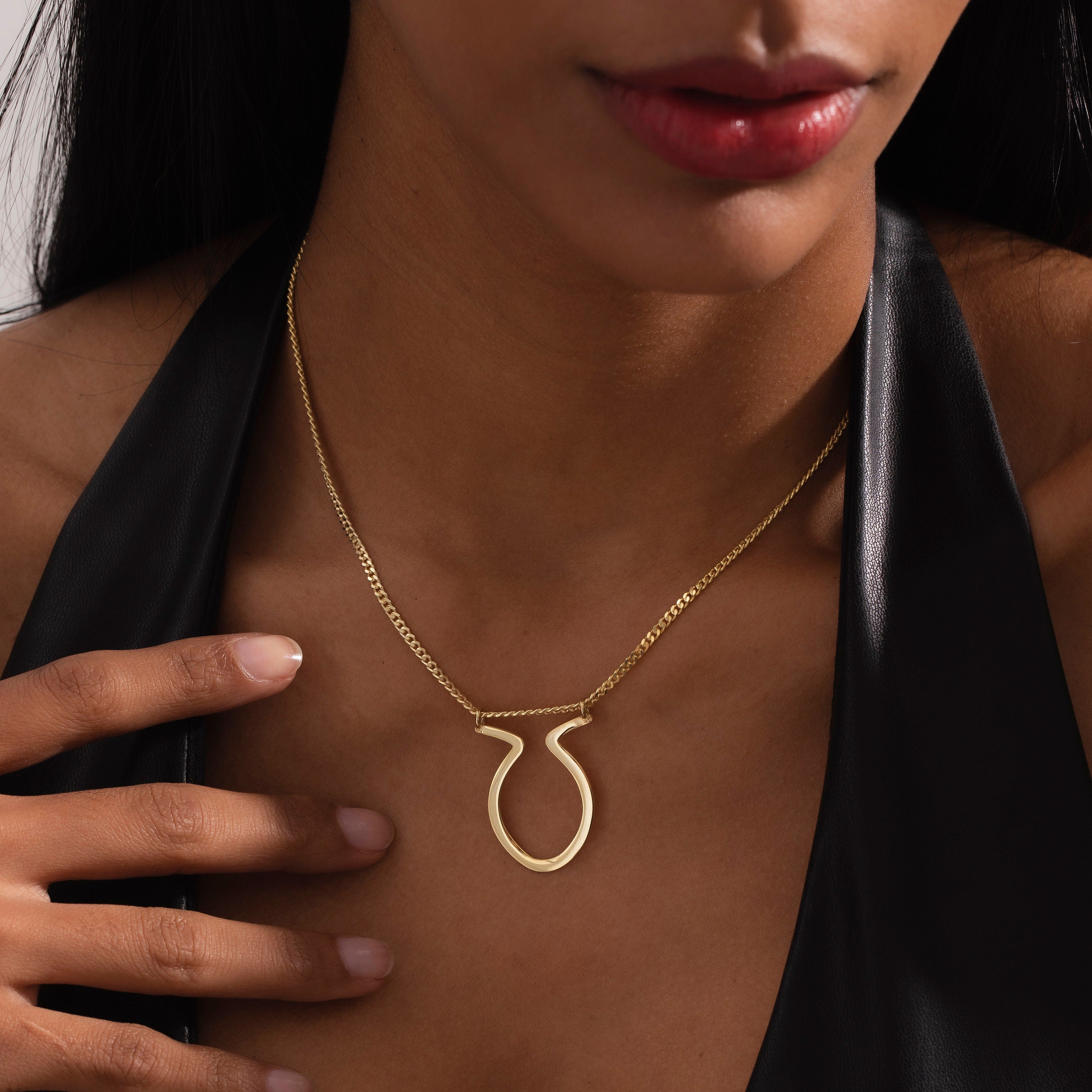 Oval Horn Mens Ring Holder Necklace