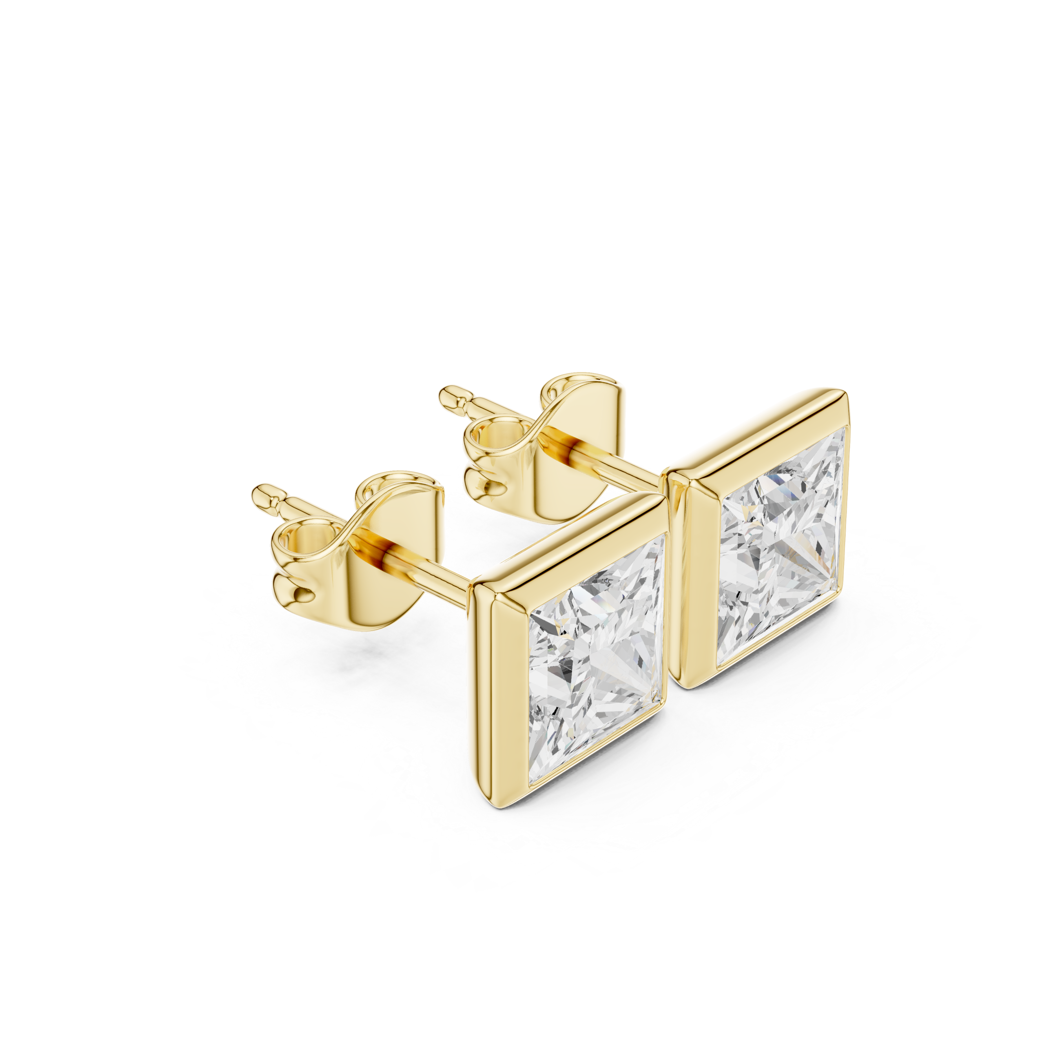 Muur Atelier Solid Gold Modern Princess Cut Bezel Solitaire Diamond Studs