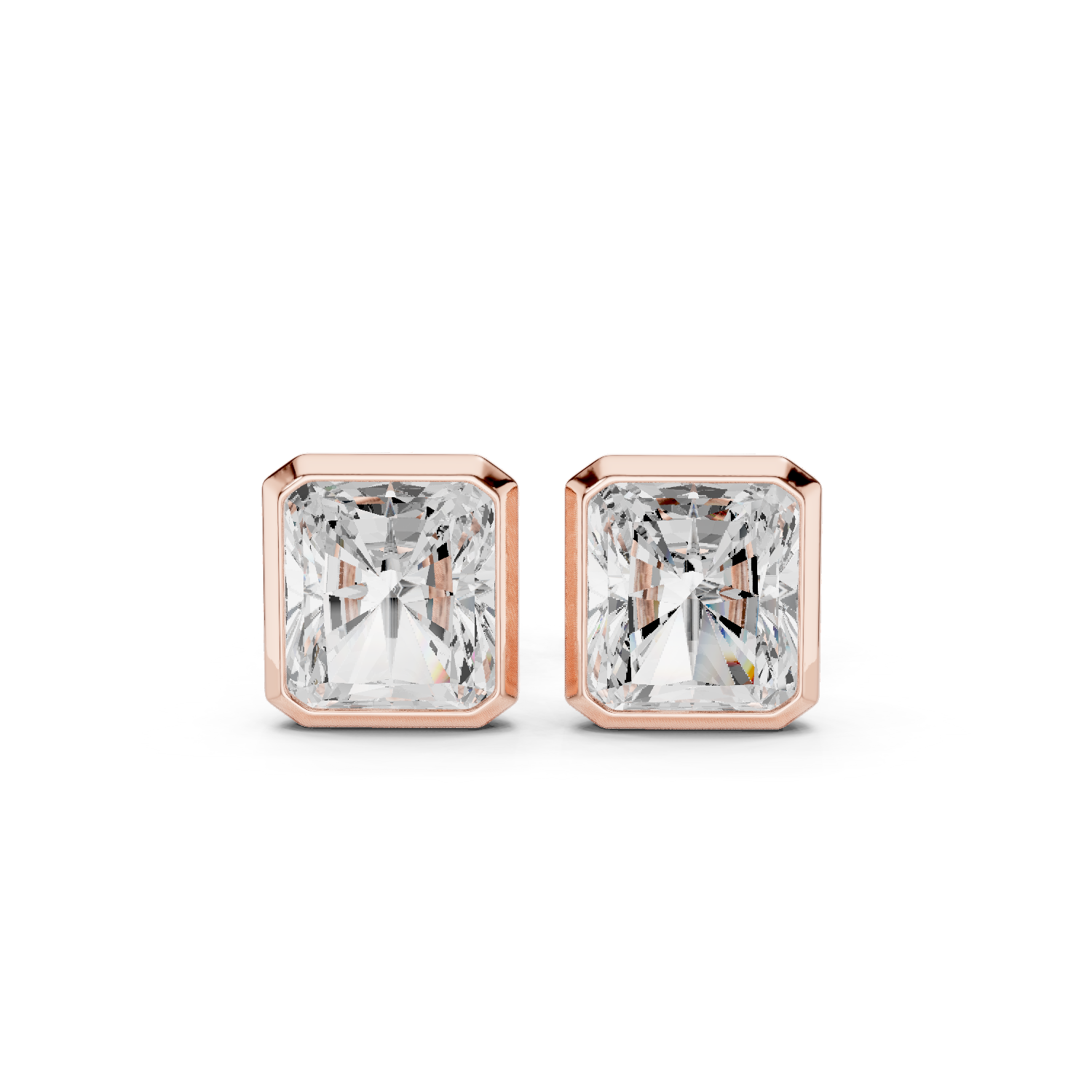 Muur Atelier Solid Gold Modern Radiant Cut Bezel Solitaire Diamond Studs