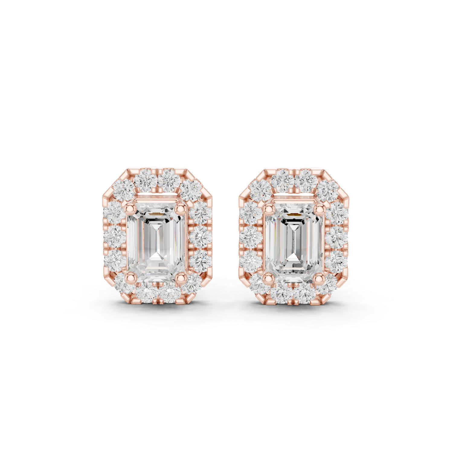 Muur Atelier Solid Gold Modern Emerald Cut Diamond Halo Studs