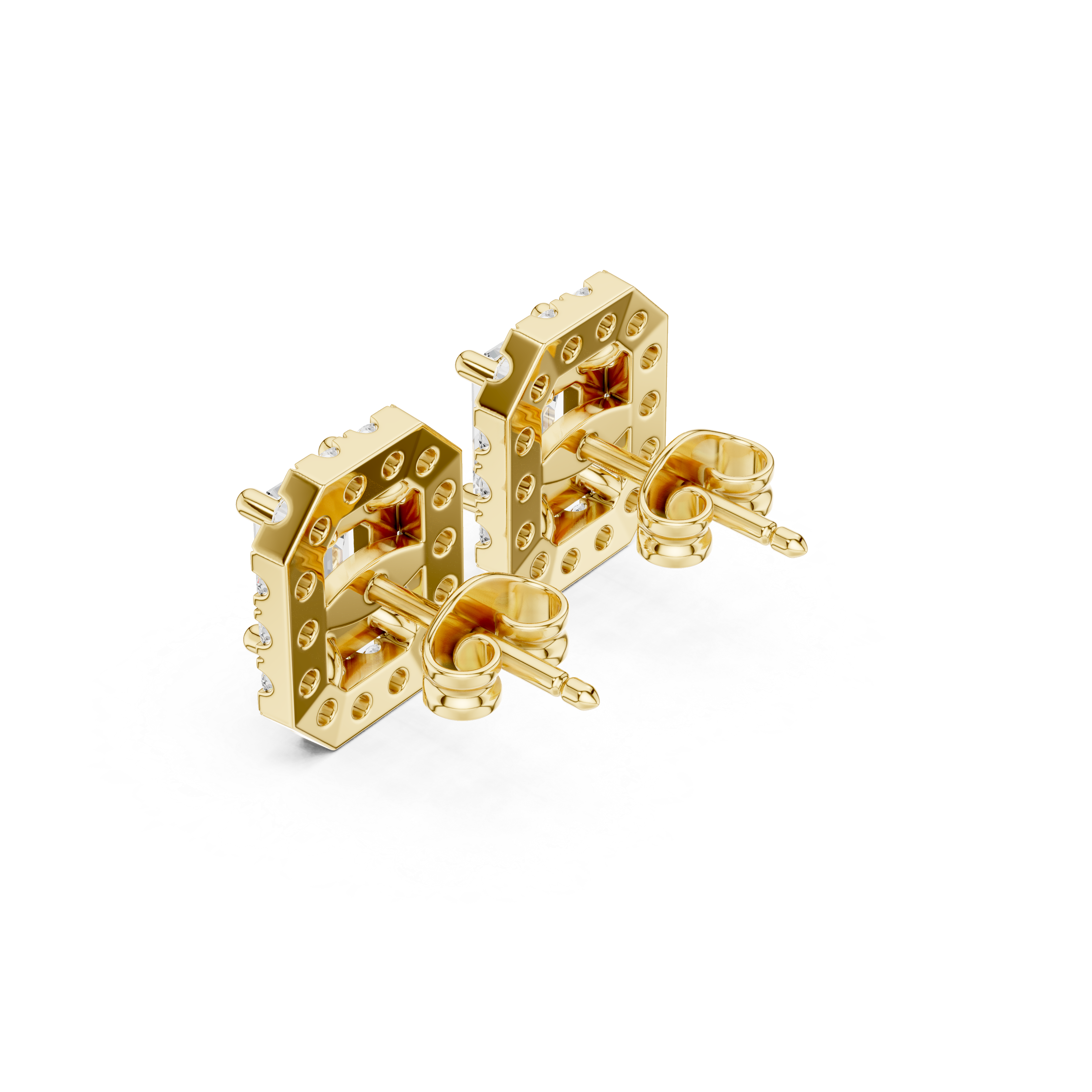 Muur Atelier Solid Gold Modern Emerald Cut Diamond Halo Studs