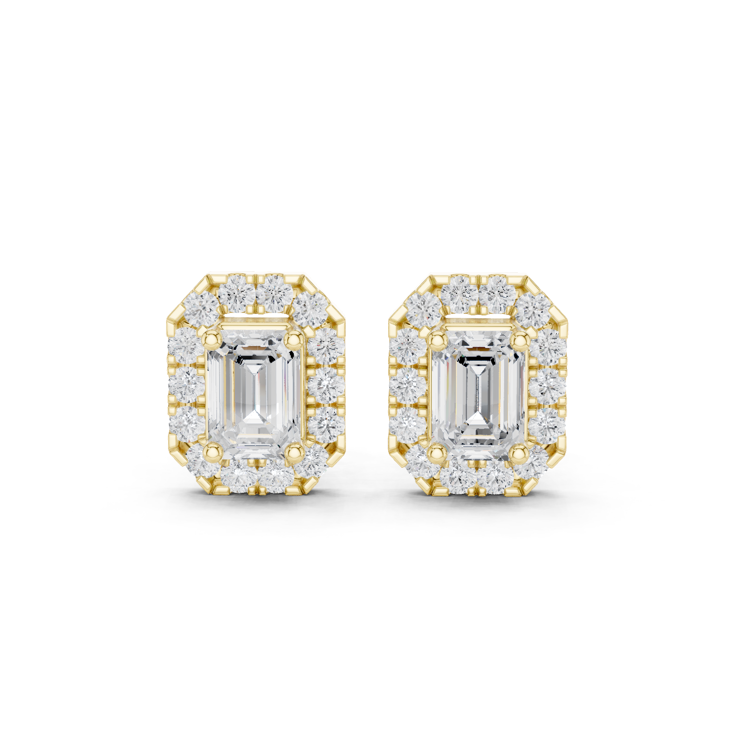 Muur Atelier Solid Gold Modern Emerald Cut Diamond Halo Studs