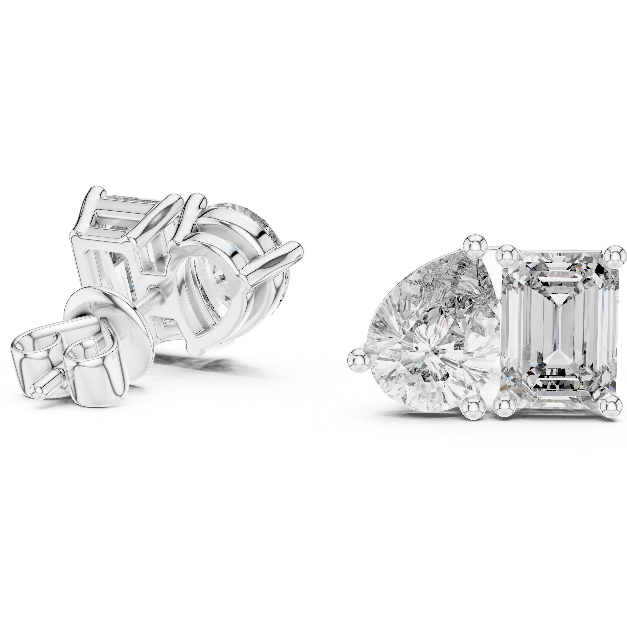 Muur Atelier Solid Gold Pear & Emerald Cut Diamond Toi et Moi Studs 