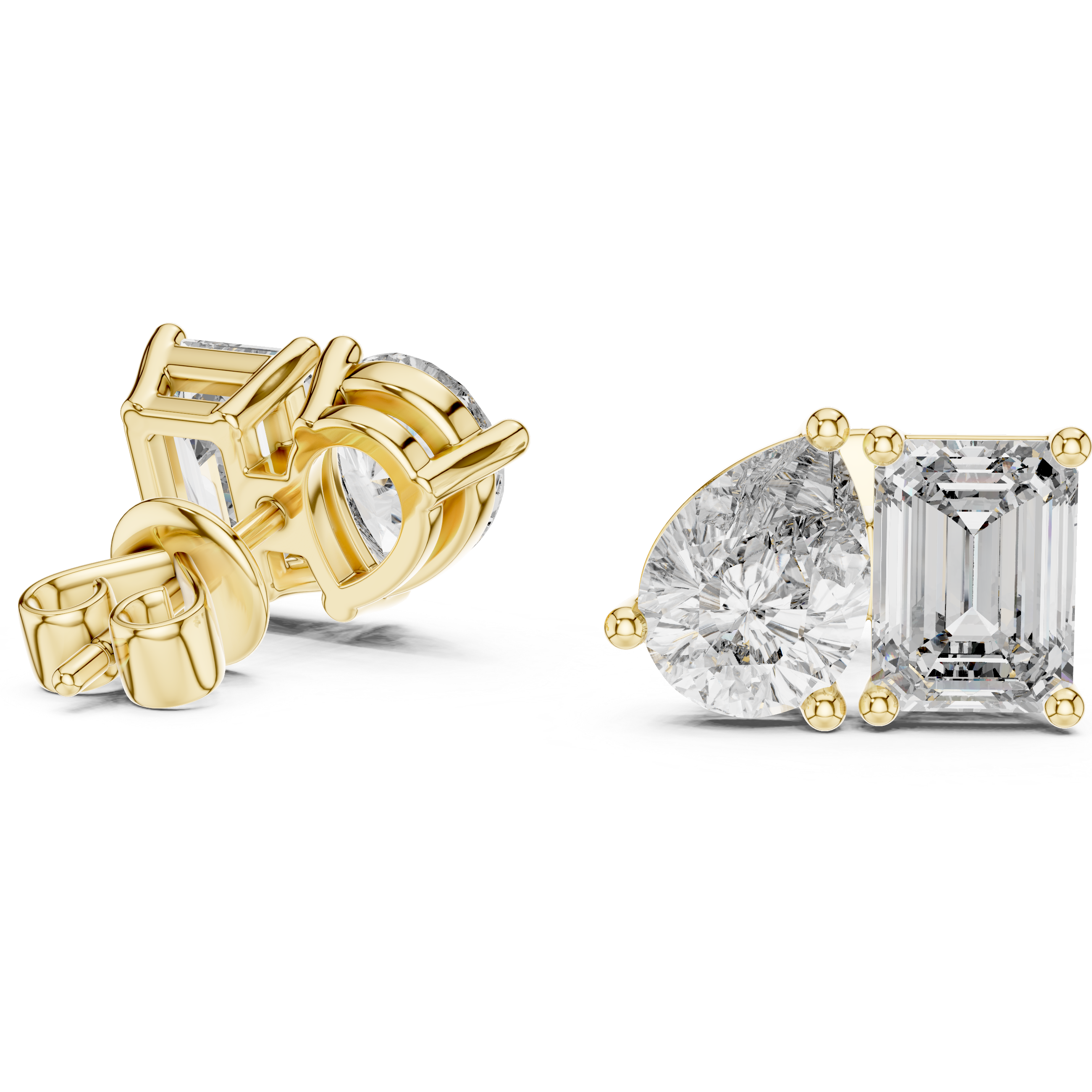 Muur Atelier Solid Gold Pear & Emerald Cut Diamond Toi et Moi Studs 