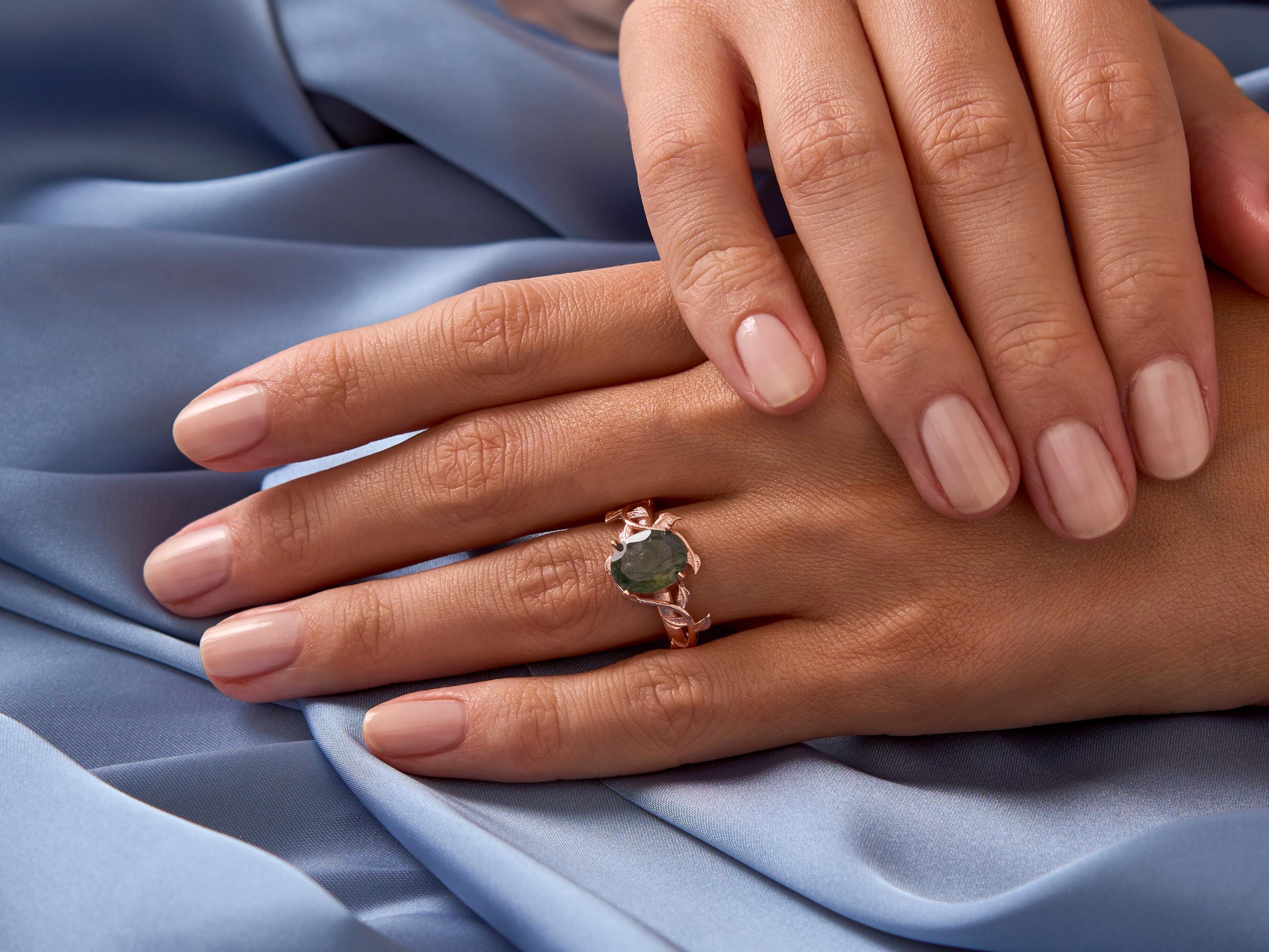Moss Agate Engagement Ring, Moss Agate Ring Twigs
