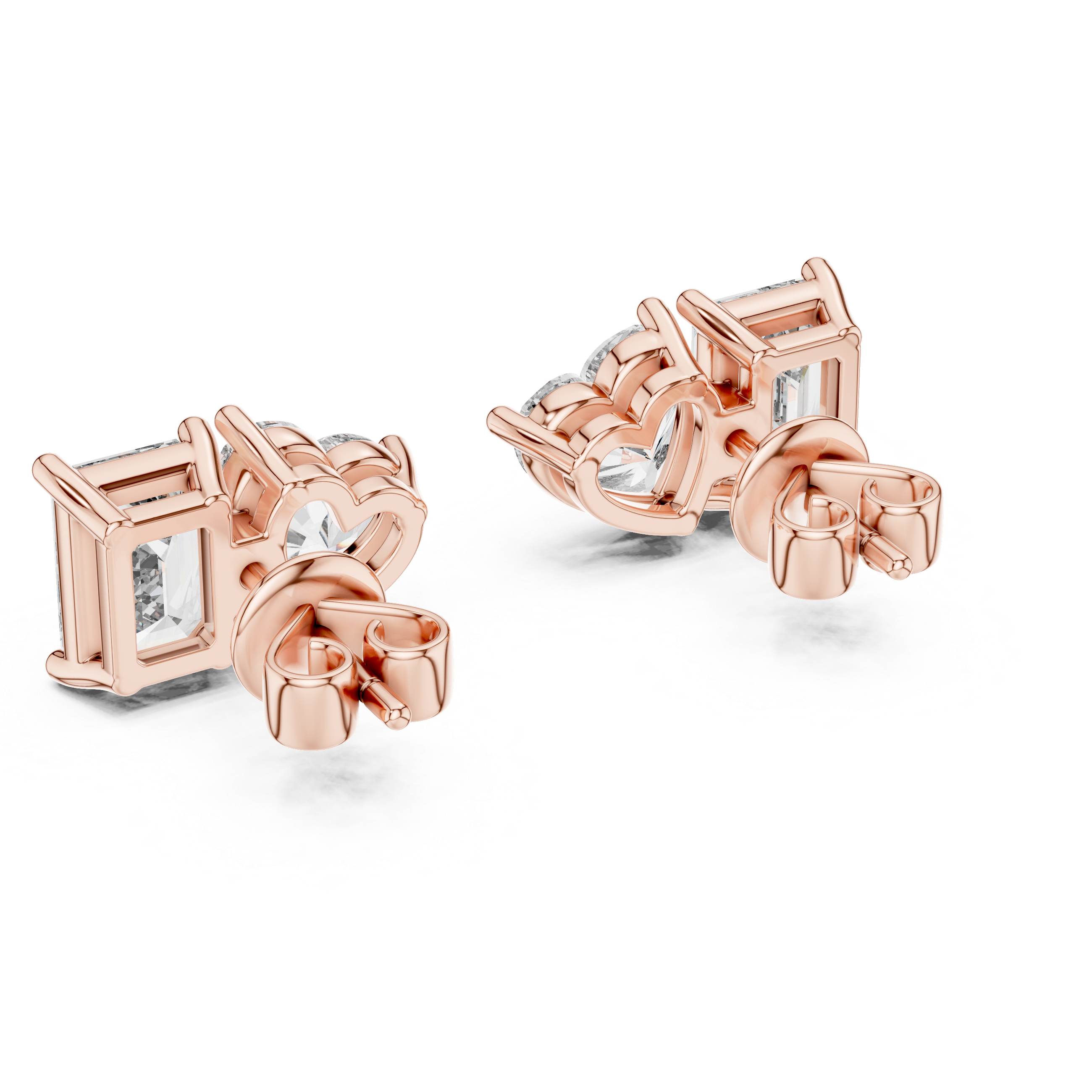 Muur Atelier Solid Gold Heart & Emerald Cut Diamond  Toi et Moi Studs