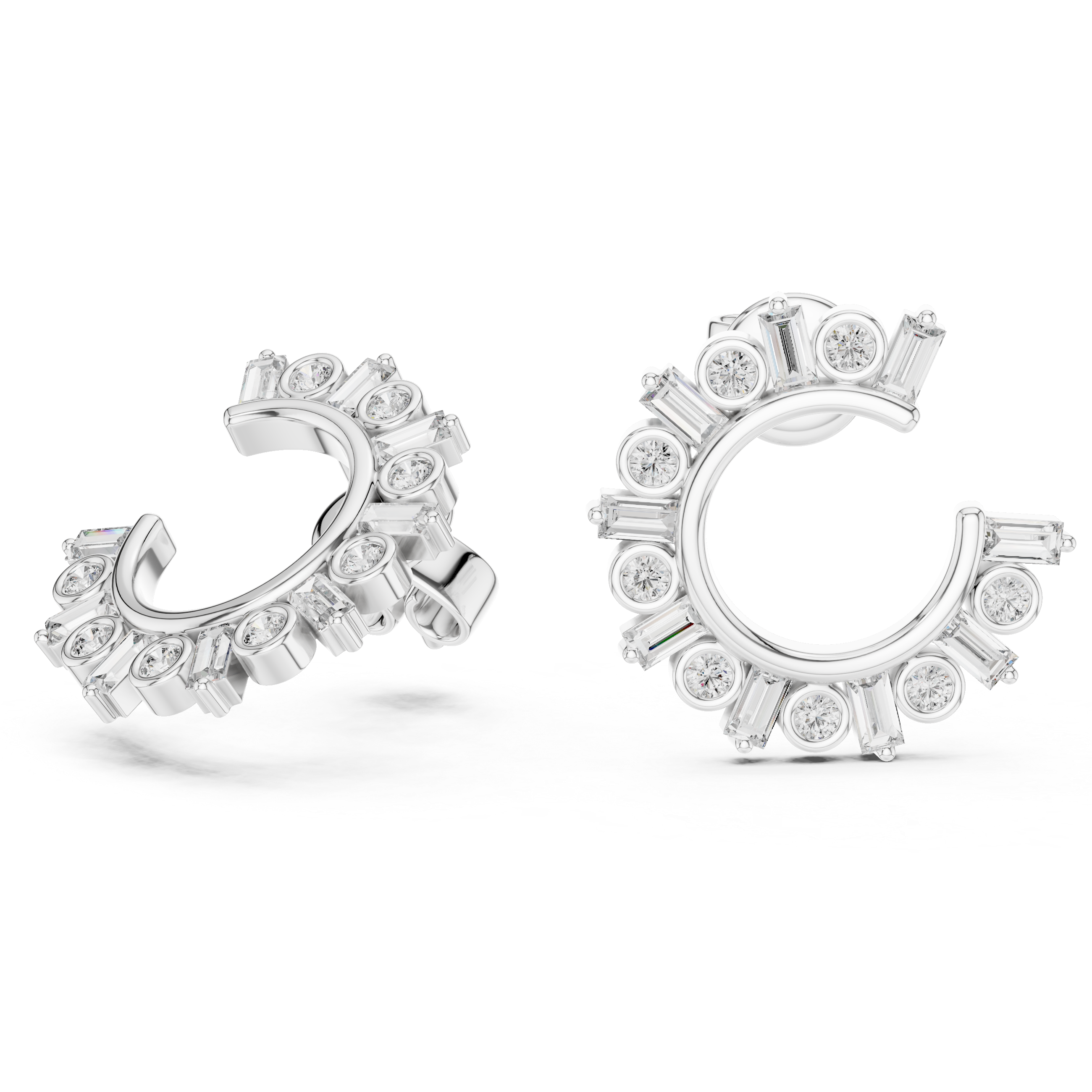 The Philadelphia Earrings – Alternating Baguette & Round Diamond C-Hoops