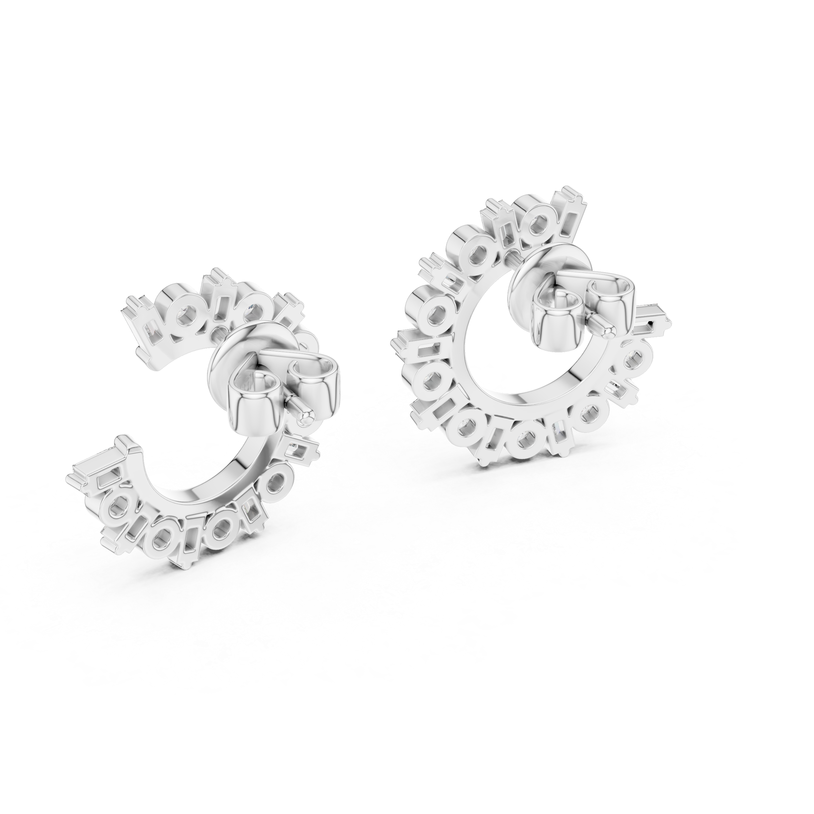 Muur Atelier Solid Gold Alternating Baguette & Round Diamond C-Hoops