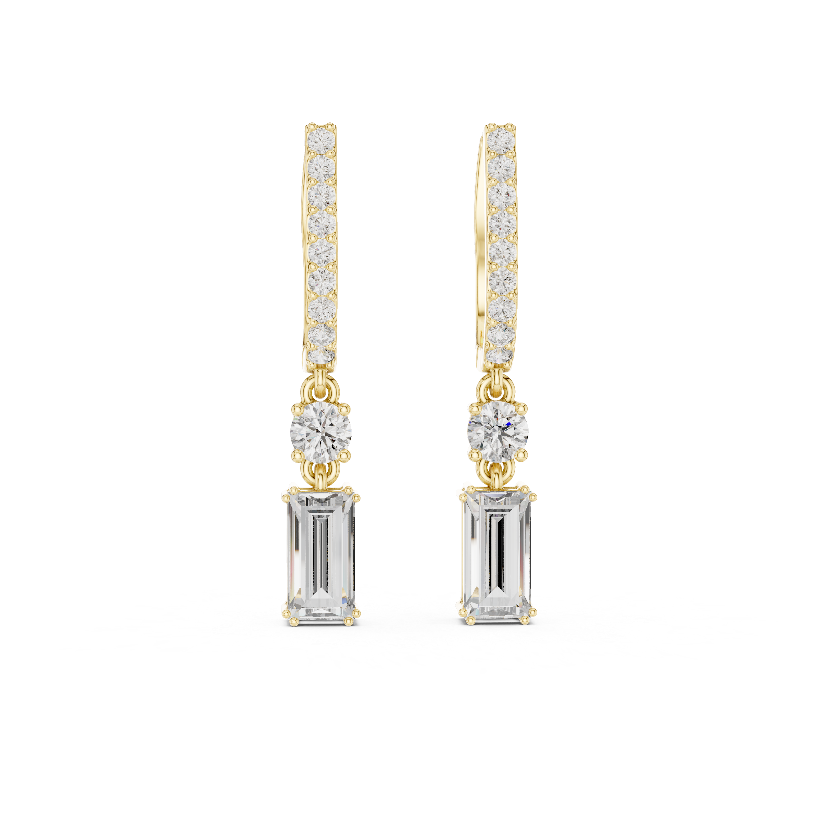 Muur Atelier Solid Gold Emerald Cut Drop Diamond Hoops