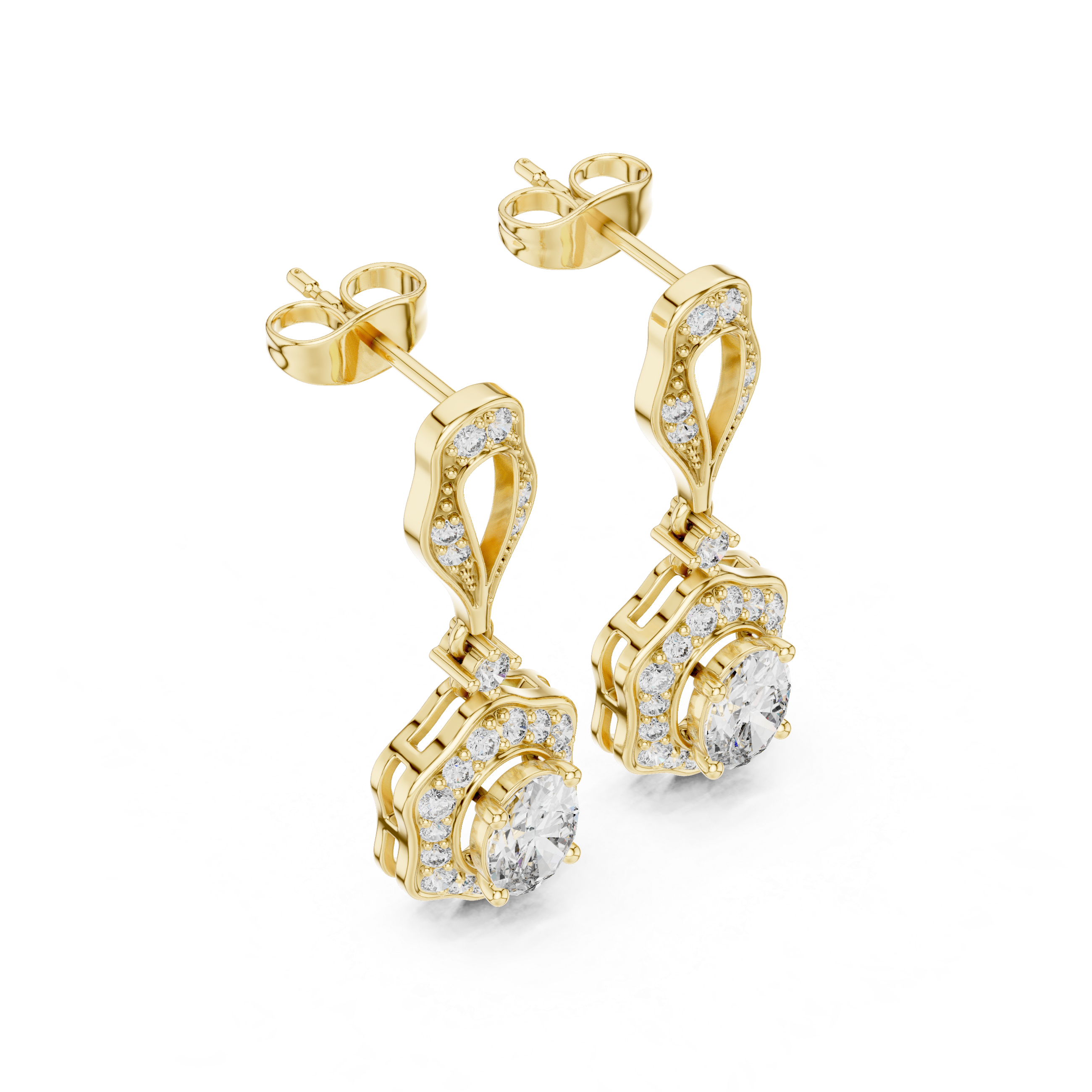 Muur Atelier Solid Gold Oval Drop Earrings with Diamond Halo